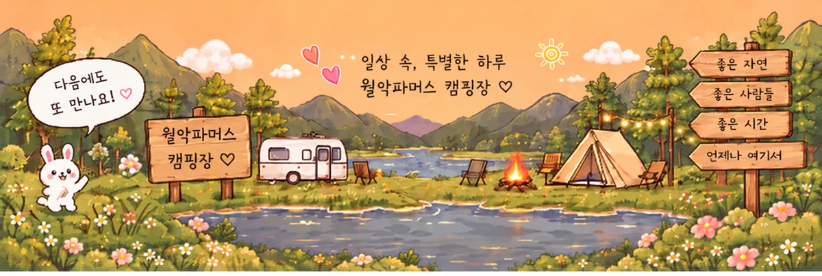 월악파머스 캠핑장, 캠핑카와 텐트가 있는 숲속 풍경